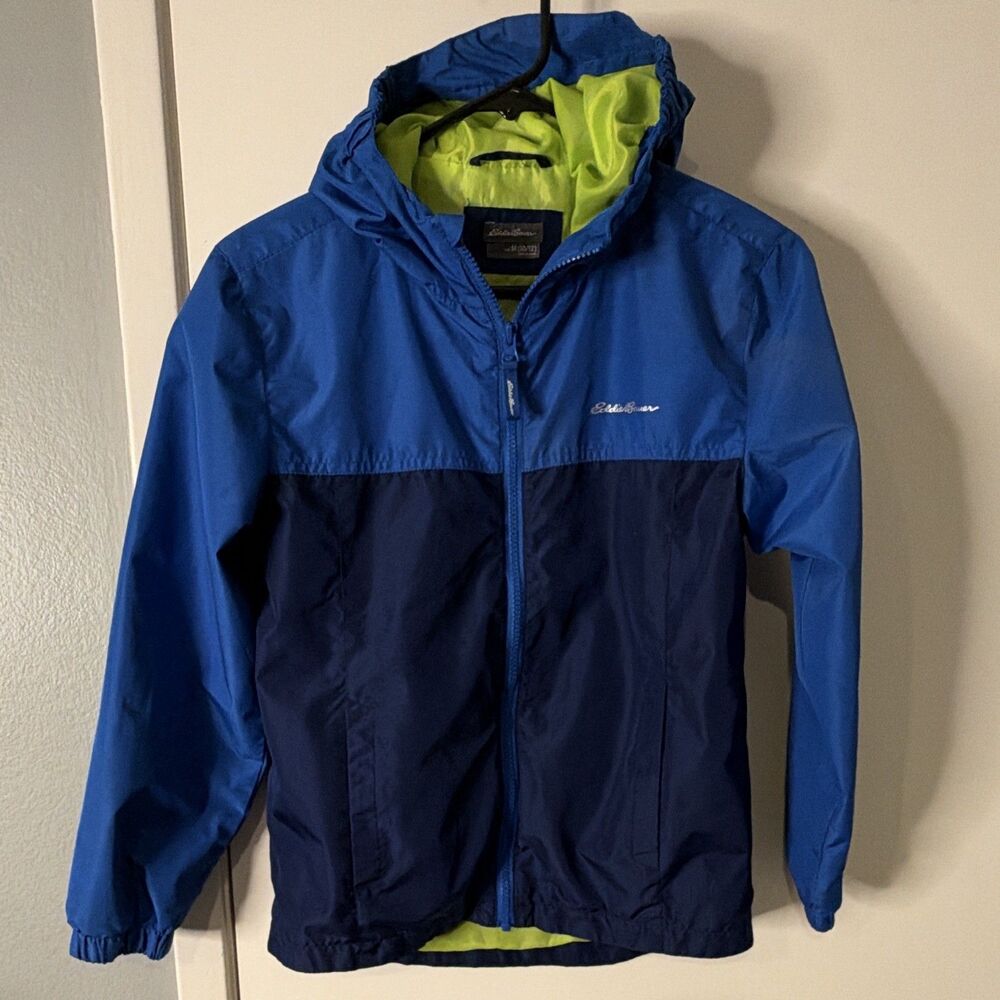 Eddie Bauer Kids Hooded Full Zip Colorblock Jacket Blue/Navy/Green M 10/12